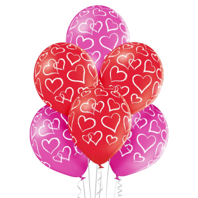 Balony kolorowe narysowane serca A6